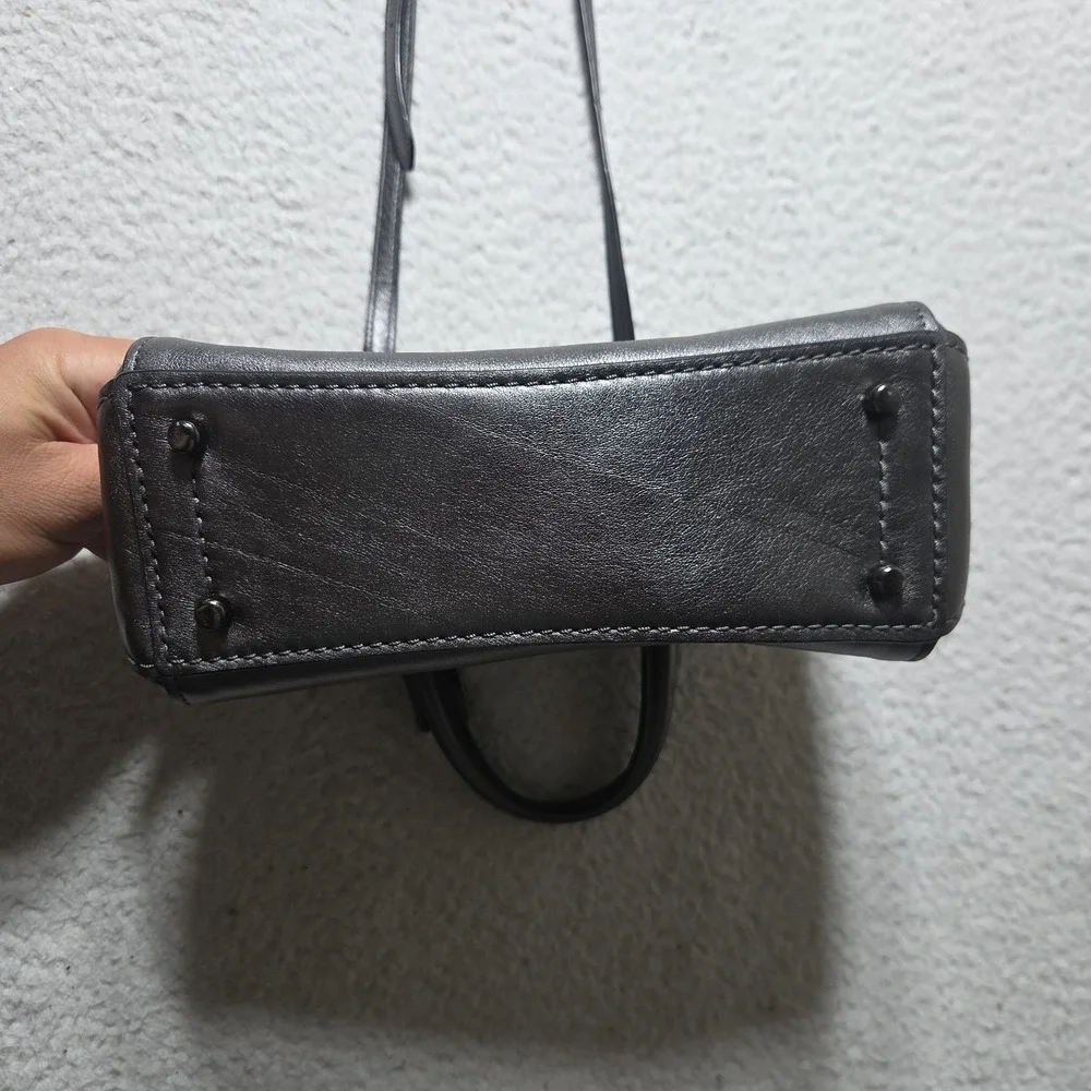 COACH F1857 Crossgrain Metallic Leather Mini Bennett Satchel Metallic Gunmetal